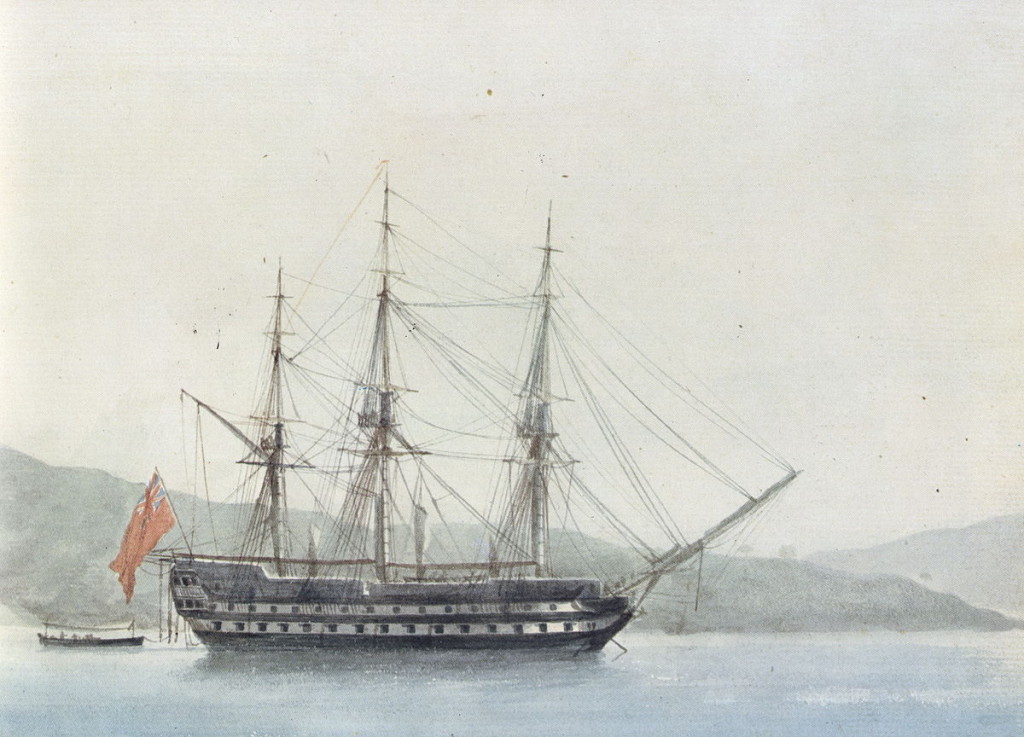 HMS Dragon off Endoume, Marseille, July 24, 1823, courtesy WIkimedia.