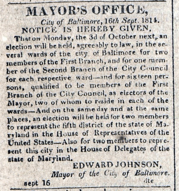 American Commercial and Daily Advertiser, September 16, 1814. Maryland State Archives, SC3392.